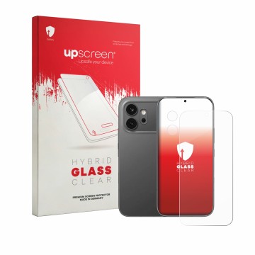 Parte frontale di una confezione del prodotto con il logo del marchio upscreen. Accanto è raffigurato il dispositivo Honor 600