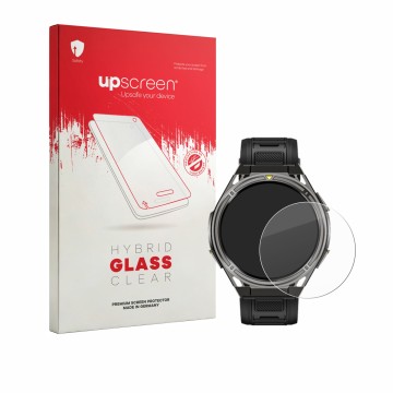 Face avant d’un emballage produit avec le logo de la marque upscreen. À côté, l’appareil Cubot GT5 est représenté avec la prot