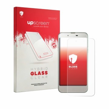 Vorderseite einer Produktverpackung mit dem Markenlogo upscreen. Daneben ist das Gerät Sharp Aquos SHV37 mit dem zugehörigen D