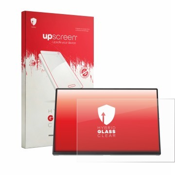 Parte frontale di una confezione del prodotto con il logo del marchio upscreen. Accanto è raffigurato il dispositivo ASUS ZenS