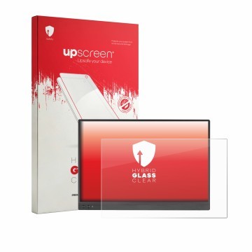 Parte frontale di una confezione del prodotto con il logo del marchio upscreen. Accanto è raffigurato il dispositivo ASUS ZenS
