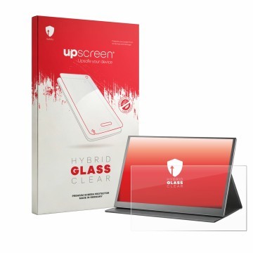 Vorderseite einer Produktverpackung mit dem Markenlogo upscreen. Daneben ist das Gerät Xyvolve 15.6