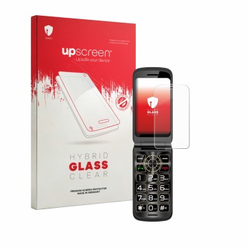 Vorderseite einer Produktverpackung mit dem Markenlogo upscreen. Daneben ist das Gerät Guwet G739 mit dem zugehörigen Displays