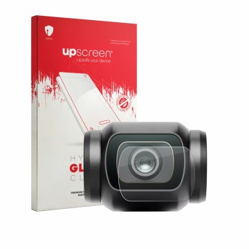 Vorderseite einer Produktverpackung mit dem Markenlogo upscreen. Daneben ist das Gerät DJI Osmo Pocket 4 (Linse) mit dem zugeh