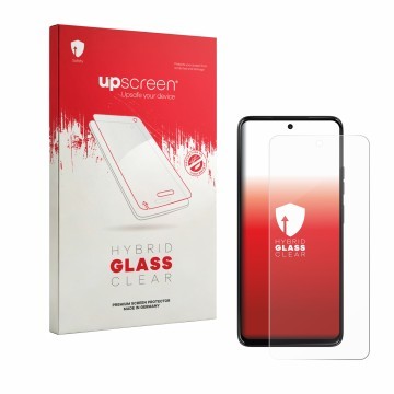 Vorderseite einer Produktverpackung mit dem Markenlogo upscreen. Daneben ist das Gerät Motorola Moto G37 mit dem zugehörigen D