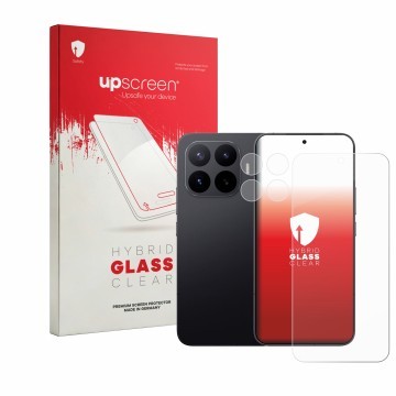 Parte frontale di una confezione del prodotto con il logo del marchio upscreen. Accanto è raffigurato il dispositivo Xiaomi 17