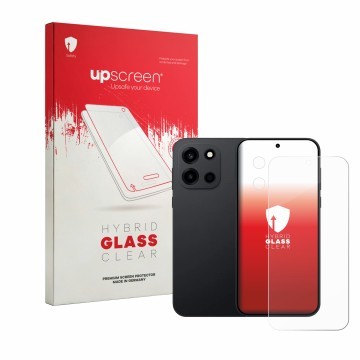 Parte frontale di una confezione del prodotto con il logo del marchio upscreen. Accanto è raffigurato il dispositivo OnePlus N