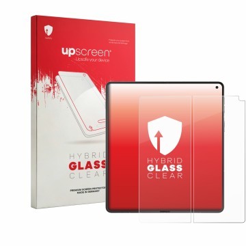 Vorderseite einer Produktverpackung mit dem Markenlogo upscreen. Daneben ist das Gerät Motorola Razr Fold (Inneres Display) mi