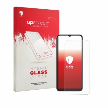 Face avant d’un emballage produit avec le logo de la marque upscreen. À côté, l’appareil Hotwav A16 Pro Max est représenté ave