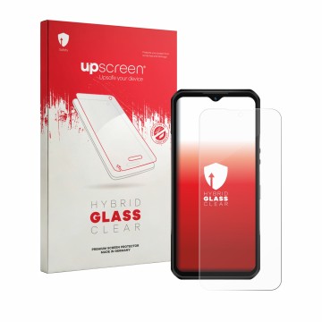 Face avant d’un emballage produit avec le logo de la marque upscreen. À côté, l’appareil Oukitel WP66 est représenté avec la p