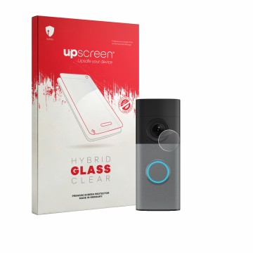 Parte frontale di una confezione del prodotto con il logo del marchio upscreen. Accanto è raffigurato il dispositivo Ring Wire