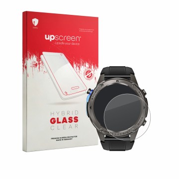 Parte frontal de un envase de producto con el logotipo de la marca upscreen. Al lado se muestra el dispositivo Kardena Care GP
