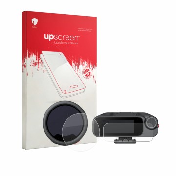 Vorderseite einer Produktverpackung mit dem Markenlogo upscreen. Daneben ist das Gerät Insta360 Mic Pro TX + RX mit dem zugehö