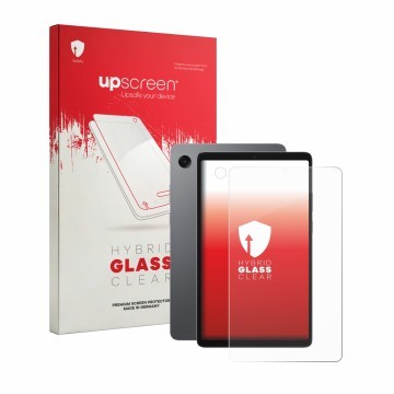 Face avant d’un emballage produit avec le logo de la marque upscreen. À côté, l’appareil Samsung Galaxy Tab A11 8.7
