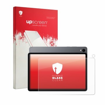Face avant d’un emballage produit avec le logo de la marque upscreen. À côté, l’appareil Samsung Galaxy Tab S11 (Avant+Caméra)