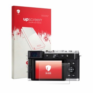 Face avant d’un emballage produit avec le logo de la marque upscreen. À côté, l’appareil Panasonic Lumix DC-L10 est représenté
