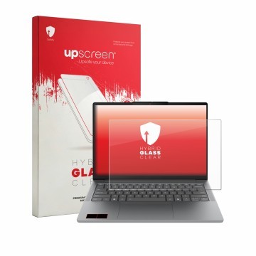 Face avant d’un emballage produit avec le logo de la marque upscreen. À côté, l’appareil Lenovo IdeaPad Slim 5i Gen 11 14