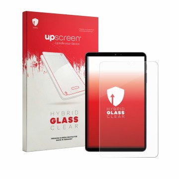 Face avant d’un emballage produit avec le logo de la marque upscreen. À côté, l’appareil Alldocube iPlay 80 mini Pro est repré