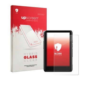 Parte frontal de un envase de producto con el logotipo de la marca upscreen. Al lado se muestra el dispositivo Hiby R3 Pro II 