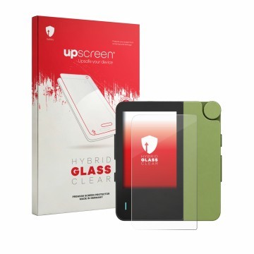 Parte frontale di una confezione del prodotto con il logo del marchio upscreen. Accanto è raffigurato il dispositivo Hiby W4 c