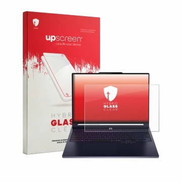 Parte frontale di una confezione del prodotto con il logo del marchio upscreen. Accanto è raffigurato il dispositivo Lenovo Le