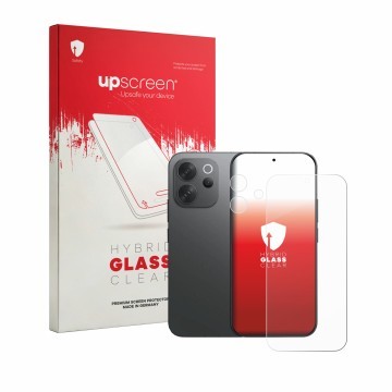 Parte frontale di una confezione del prodotto con il logo del marchio upscreen. Accanto è raffigurato il dispositivo Vivo V70 