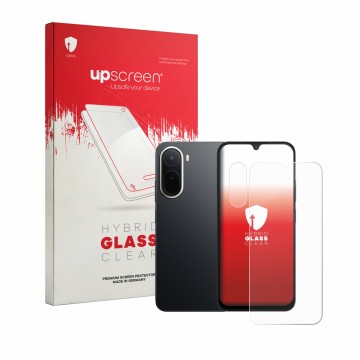 Front side of a product packaging with the brand logo upscreen. Next to it is the device Xiaomi Redmi A7 Pro (Front+Camera) sh