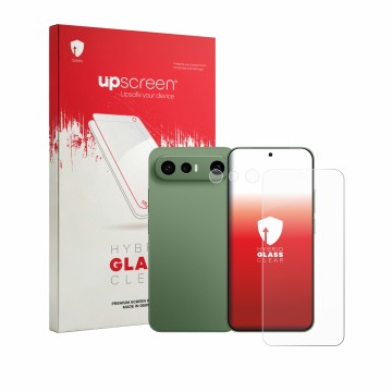 Face avant d’un emballage produit avec le logo de la marque upscreen. À côté, l’appareil Vivo X300 FE (Avant+Caméra) est repré