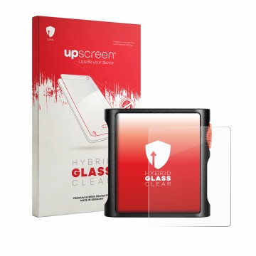 Vorderseite einer Produktverpackung mit dem Markenlogo upscreen. Daneben ist das Gerät Shanling M0 Pura mit dem zugehörigen Di
