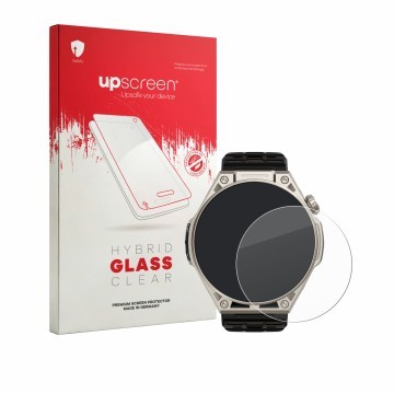 Vorderseite einer Produktverpackung mit dem Markenlogo upscreen. Daneben ist das Gerät Amazfit Balance Ultra mit dem zugehörig