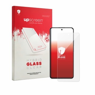 Face avant d’un emballage produit avec le logo de la marque upscreen. À côté, l’appareil Honor X8d est représenté avec la prot