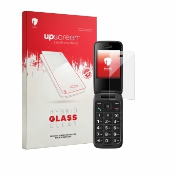 Parte frontale di una confezione del prodotto con il logo del marchio upscreen. Accanto è raffigurato il dispositivo Panasonic