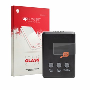 Face avant d’un emballage produit avec le logo de la marque upscreen. À côté, l’appareil Spektrum Smart Charger S100 est repré
