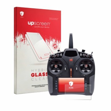 Face avant d’un emballage produit avec le logo de la marque upscreen. À côté, l’appareil Spektrum iX14 Plus est représenté ave