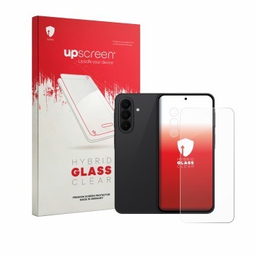 Vorderseite einer Produktverpackung mit dem Markenlogo upscreen. Daneben ist das Gerät Samsung Galaxy A27 5G (Display+Kamera) 