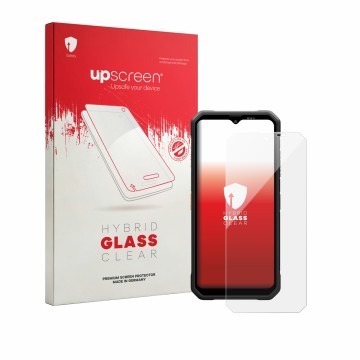 Parte frontale di una confezione del prodotto con il logo del marchio upscreen. Accanto è raffigurato il dispositivo Blackview