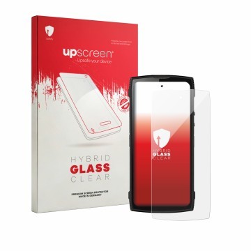 Parte frontal de un envase de producto con el logotipo de la marca upscreen. Al lado se muestra el dispositivo Lagenio Panther