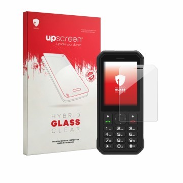 Face avant d’un emballage produit avec le logo de la marque upscreen. À côté, l’appareil AGM M11 est représenté avec la protec