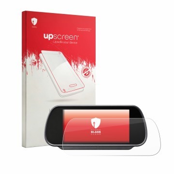Vorderseite einer Produktverpackung mit dem Markenlogo upscreen. Daneben ist das Gerät Falcon Mirror Monitor FN-MWCS-M7-R mit 