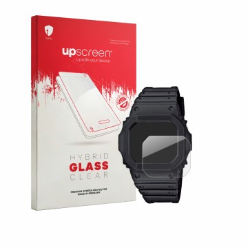 Face avant d’un emballage produit avec le logo de la marque upscreen. À côté, l’appareil Casio G-Shock GW-M5610U-1CJF est repr