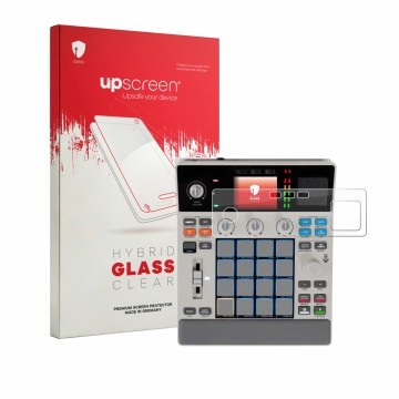 Vorderseite einer Produktverpackung mit dem Markenlogo upscreen. Daneben ist das Gerät Akai MPC Sample mit dem zugehörigen Dis