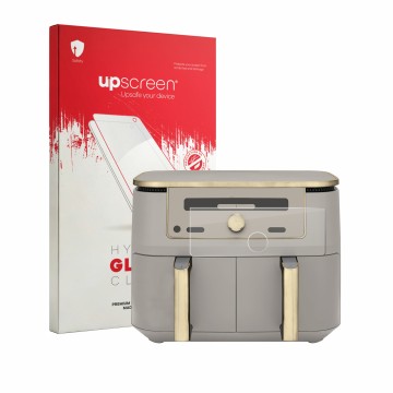 Parte frontal de un envase de producto con el logotipo de la marca upscreen. Al lado se muestra el dispositivo Ninja Max 6-in-