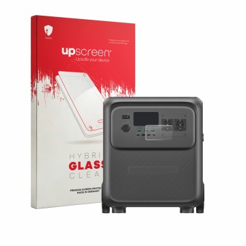 Vorderseite einer Produktverpackung mit dem Markenlogo upscreen. Daneben ist das Gerät Bluetti Elite 400 mit dem zugehörigen D