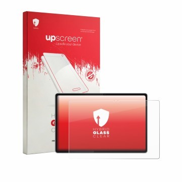 Parte frontale di una confezione del prodotto con il logo del marchio upscreen. Accanto è raffigurato il dispositivo Lenovo Ta