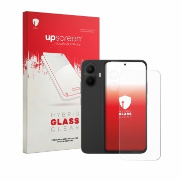 Vorderseite einer Produktverpackung mit dem Markenlogo upscreen. Daneben ist das Gerät TCL K70 4G (Display+Kamera) mit dem zug