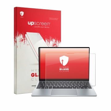 Face avant d’un emballage produit avec le logo de la marque upscreen. À côté, l’appareil Dell XPS 13 DX13260 2026 est représen