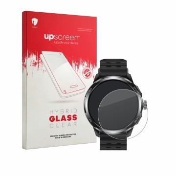 Face avant d’un emballage produit avec le logo de la marque upscreen. À côté, l’appareil Ulefone Armor Watch Pro est représent