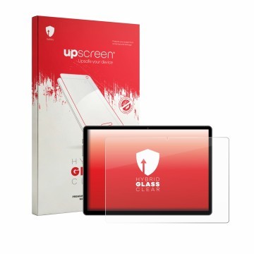 Vorderseite einer Produktverpackung mit dem Markenlogo upscreen. Daneben ist das Gerät Juno Tab 4 10.5