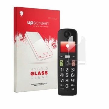 Front side of a product packaging with the brand logo upscreen. Next to it is the device Panasonic KX-TGU130 shown with the co