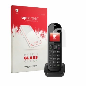 Parte frontale di una confezione del prodotto con il logo del marchio upscreen. Accanto è raffigurato il dispositivo Panasonic